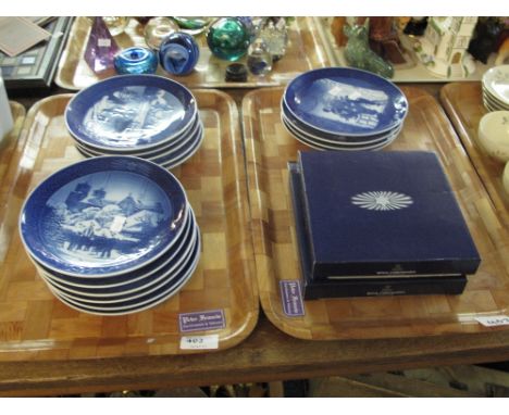 Two trays of Royal Copenhagen blue and white collectors plates.  (2)