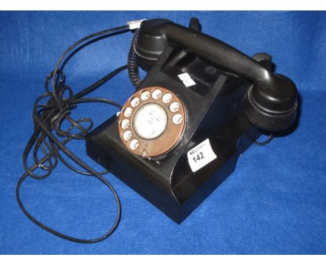 Vintage style black plastic or bakelite telephone with modern connection. CONDITION REPORT: Appear complete but rather grubby