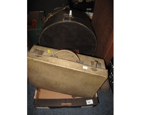 Small vintage suitcase, camera box and hat box with Compton Sons & Webb military hat.