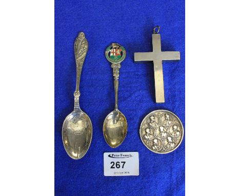 Bag of assorted silver, to include Bellingham enamel and silver collectors spoon.  Mary Daphne Cecil Jones, birth record spoo