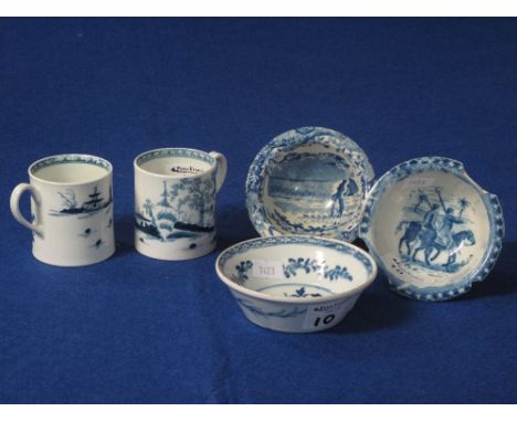 Pair of 18th Century Caughley straight-sided coffee cans, decorated with Chinese style pagodas within landscapes.  Underglaze