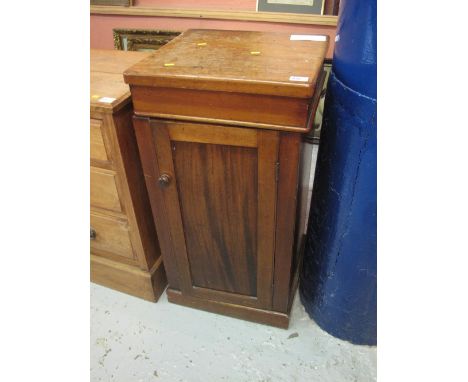 Victorian mahogany pot cupboard, lift top revealing ceramic washbowl.