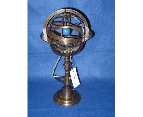 Modern oxidised brass model of an early French Orrery on circular pedestal base. 
