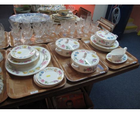 Three trays of Royal Worcester fine bone china Kentmere design dinner ware items comprising; various plates, two handled lidd