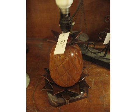 20th Century carved mahogany lamp base in the form of a pineapple.