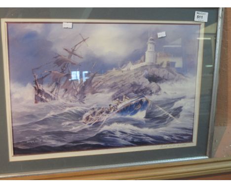After Derek Scott, "A Brave Attempt", study of the lifeboat Wolverhampton off the Mumbles head attempting rescue of crew of t