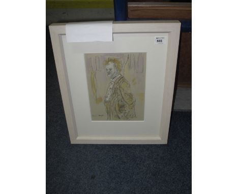 In the manner of Dame Laura Knight, portrait of a clown, pencil and watercolour.  Framed and glazed.