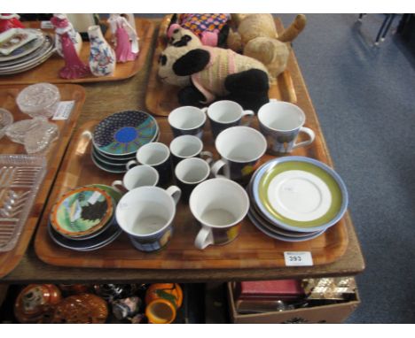 Tray of assorted china to include; Paul Horton Royal Worcester 'Light of Love' cups and saucers, habitat coffee cans and sauc