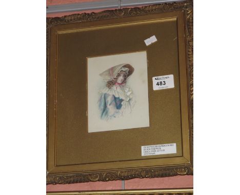 Luie Chadwick, portrait of a young women 'Dolly Varden', watercolours, signed.  Framed and glazed.