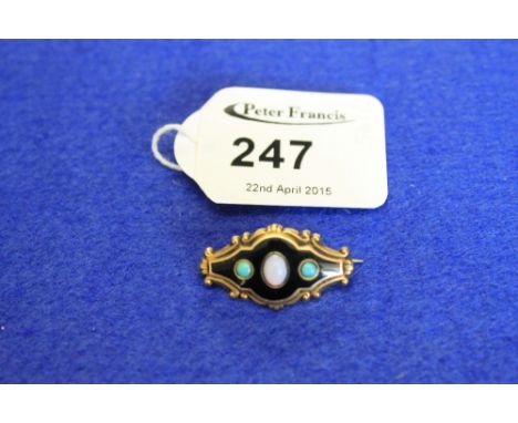 Opal, turquoise and black enamel mourning brooch.