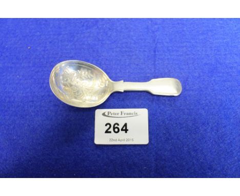  Silver, florally engraved caddy spoon, London, hallmarks.