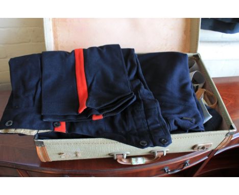 Suitcase containing military dress uniform items, Army and RAF etc.
