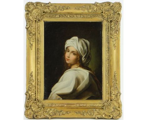 After Guido Reni,
18th century oil on canvas, portrait of Beatrice Cenci, unsigned, 11" x 8.25", framed.