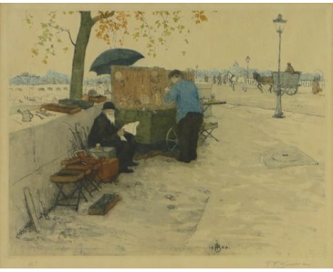 T F Simon,
colour lithograph, Parisian street scene, signed in pencil, dated in the plate 1908, p 12.5" x 16", framed.