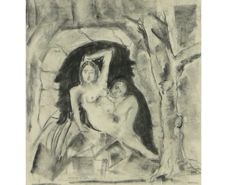 Attributed to Max Weber (American 1881-1961),
charcoal sketch, nude woman, signed, 10.5" x 10", framed.