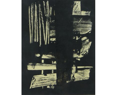 Pierre Soulages (French born 1919),
lithograph, abstract, published XXth Siecle 1958, 12.5" x 9.5", framed.
