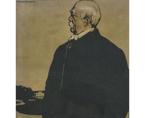 William Nicholson,
lithograph/wood-cut, portrait of Bismarck, first issue before the book edition 1897, 10" x 9", framed.