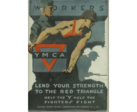 Gil Spear (born 1879),
original lithograph poster "Workers Lend Your Strength," published circa 1918, 27" x 21.5", framed.