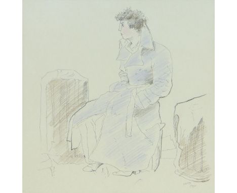 Pencil/crayon on paper, portrait of a man, signed with indistinct monogram, dated 1974, 11.5" x 11.5", framed.