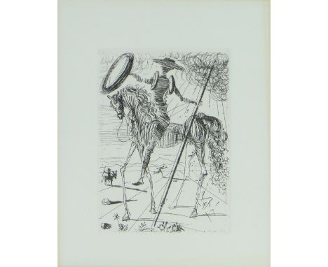 Salvador Dali,
original etching, Don Quixote, signed in the plate, certificate of authenticity verso, p 6.5" x 5", framed.