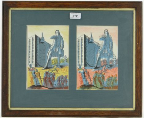 Edward Bawden,
2 colour-variant lithographs, designs for Gulliver, First Edition, 9" x 5.5" each, mounted in common frame.