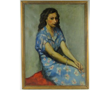 Mid 20th century oil on canvas, portrait of a girl, bears signature Wolmark, inscribed verso with date 1951, 38" x 28", frame