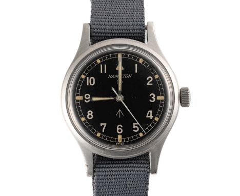 A GENTLEMAN'S STAINLESS STEEL BRITISH MILITARY HAMILTON RAF PILOTS WRIST WATCH CIRCA 1960sMovement: 17J, manual wind, cal. 75