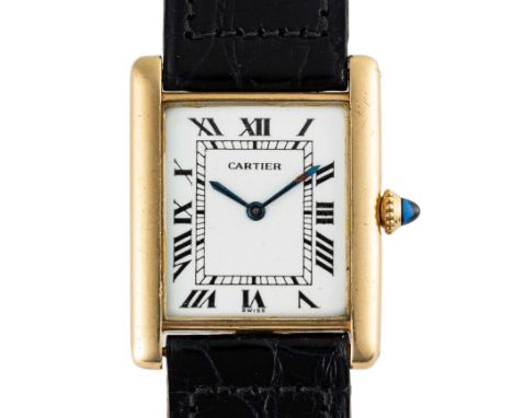 A GENTLEMAN'S SIZE 18K SOLID GOLD CARTIER PARIS TANK LOUIS EXTRA PLATE WRIST WATCHCIRCA 1980, REF. 96019 WITH ULTRA SLIM FRED