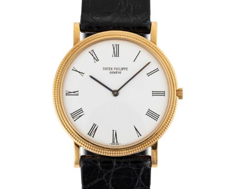 A GENTLEMAN'S SIZE 18K SOLID GOLD PATEK PHILIPPE CALATRAVA WRIST WATCH CIRCA 1980s, REF. 3520DMovement: 18J, manual wind, cal
