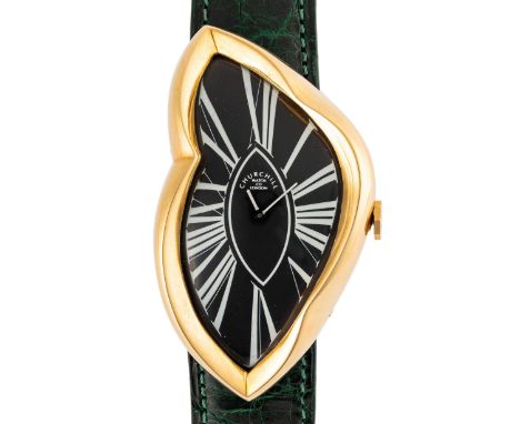 A RARE GENTLEMAN'S SIZE 18K SOLID GOLD CHURCHILL WRIST WATCHCIRCA 1990, LIMITED EDITION OF 100 PIECES INSPIRED BY SALVADOR DA