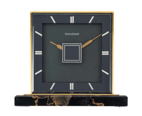 A RARE 8 DAYS ART DECO GILT METAL & MARBLE DOUBLE SIDED JAEGER LECOULTRE DESK CLOCKCIRCA 1930sMovement: Key wind, signed Jaeg