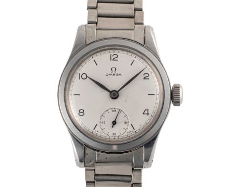 A GENTLEMAN'S STAINLESS STEEL OMEGA CSI BRACELET WATCHCIRCA 1940s, REF. 2165 MADE FOR THE CIVIL SERVICE INDIAMovement: 15J, m