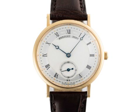 A GENTLEMAN'S SIZE 18K SOLID GOLD BREGUET CLASSIQUE WRIST WATCHCIRCA 2000s, REF. 5907BA/12/984 WITH POWER RESERVE INDICATOR D