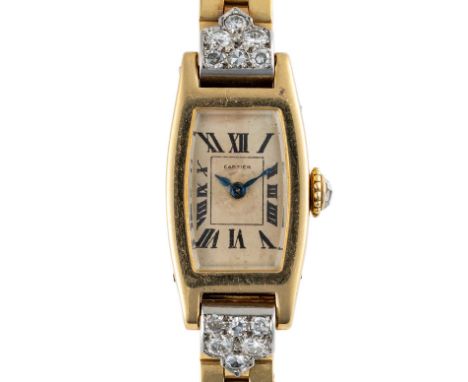 A RARE LADIES 18K SOLID  GOLD & DIAMOND CARTIER TONNEAU ALLONGEE BRACELET WATCHCIRCA 1930s Movement: 19J, manual wind, signed