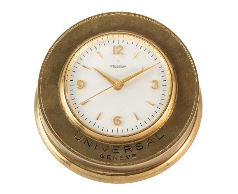 A RARE 3 DAYS "DEAD BEAT" UNIVERSAL GENEVE DESK CLOCK  CIRCA 1950s WITH JUMPING SECONDS & STOP/START BUTTONMovement: Key wind