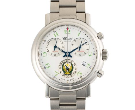A GENTLEMAN'S SIZE STAINLESS STEEL CHOPARD MILLIE MIGLIA CHRONOGRAPH BRACELET WATCHCIRCA 1990s, REF. 8271 WITH UAE ARMED FORC