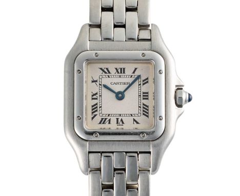A LADIES STAINLESS STEEL CARTIER PANTHERE BRACELET WATCHCIRCA 1990s, REF. 1320 WITH CARTIER BOX & SERVICE PAPERWORK FROM 2015