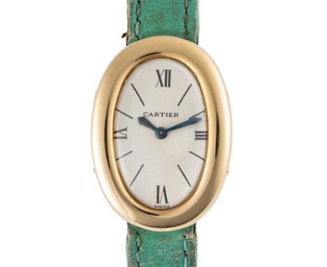 A RARE LADIES 18K SOLID GOLD CARTIER BAIGNOIRE BACK WIND WRIST WATCHCIRCA 1960 Movement: 15J, manual wind, signed Cartier Inc