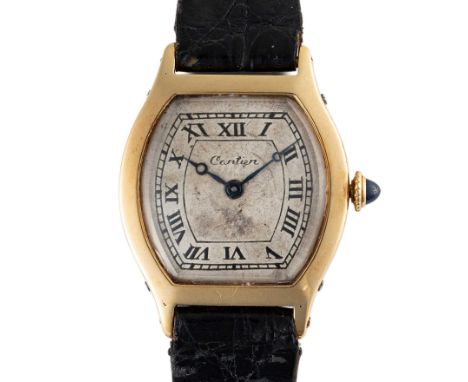 A RARE GENTLEMAN'S SIZE 18K SOLID GOLD CARTIER TORTUE WRIST WATCHCIRCA 1930s Movement: 18J, manual wind, signed E W & Co J In