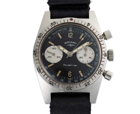 A GENTLEMAN'S SIZE STAINLESS STEEL ROTARY AQUAPLUNGE CHRONOGRAPH WRIST WATCH CIRCA 1970, REF. 7651Movement: Manual wind, Land