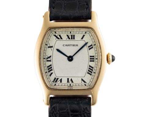 A RARE GENTLEMAN'S SIZE 18K SOLID GOLD CARTIER PARIS TORTUE WRIST WATCHCIRCA 1980, WITH FREDERIC PIGUET CAL. 21 MOVEMENT Move