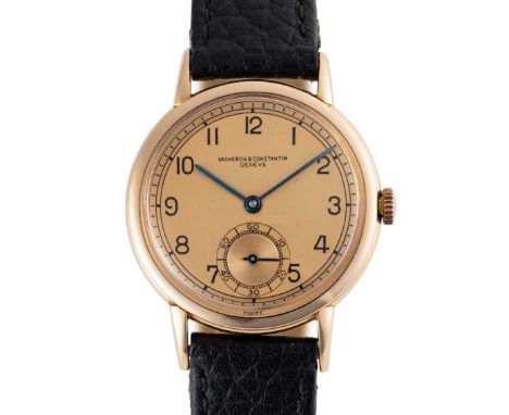 A FINE GENTLEMAN'S SIZE 18K SOLID ROSE GOLD VACHERON & CONSTANTIN WRIST WATCHCIRCA 1940sMovement: Manual wind, signed Vachero