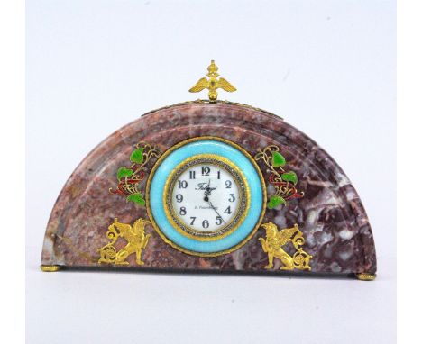A fabulous boxed Faberge marble clock embellished with silver gilt, enamel and diamonds, clock W. 21.5cm.