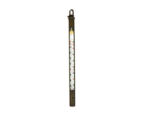 A brass mounted early 20th Century centigrade and Fahrenheit  thermometer, H. 33cm.