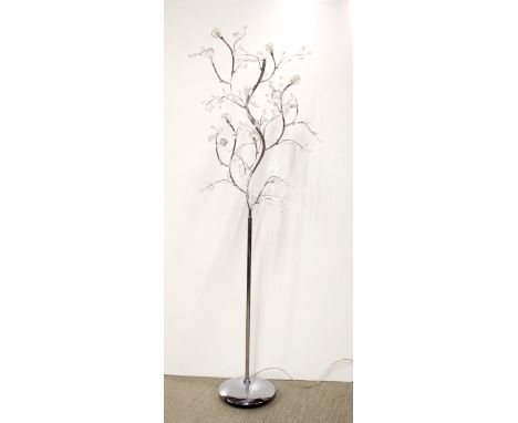 An unusual chromium plated and crystal tree standard lamp, H. 161cm.