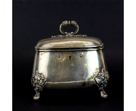 An antique Continental silver tea caddy with key, 13 x  13 x 9cm. Partial impressed mark to base.