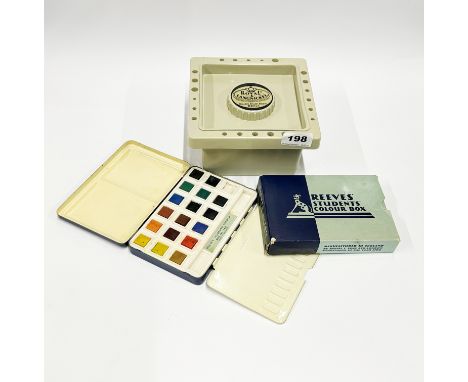 An old Reeves students colour box, barely used, together with an artists brush basin.