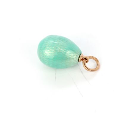 A Russian 14ct gold and enamel egg pendant, L.2.2cm.