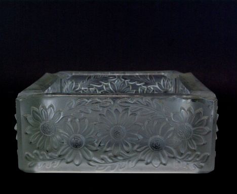 An early 20th Century frosted crystal ashtray, pattern corresponds with a Lalique item, 15 x 15 x 6cm.