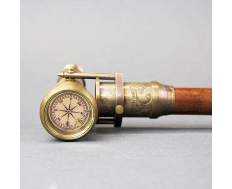 An interesting telescope and compass walking stick, L. 96cm.